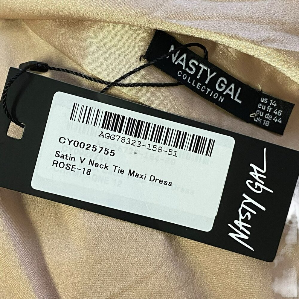 NastyGal Satin Long Sleeve Midi Wrap Dress - Rose - Picture 5 of 12